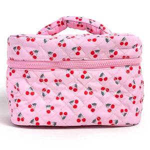 Cherry Quilted Makeup Bag