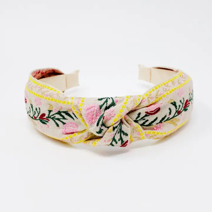 Pink French Floral Embroidered Headband