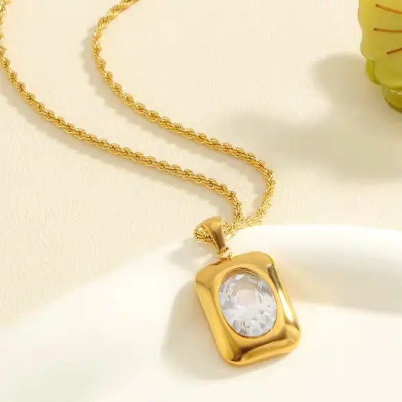 18K Stainless Steel Large Rhinestone Necklace