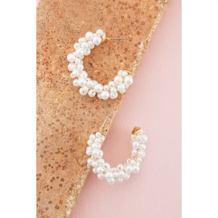Pearl Beaded Hoop Earrings