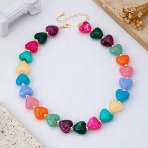 Multi Color Resin Heart Bead Necklace
