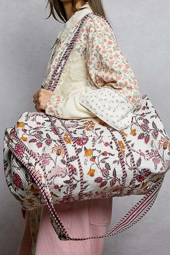 Pol Ivory Floral Quilted Tote Bag