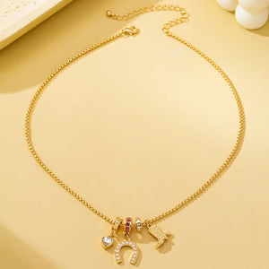 Gold Western Rhinestone Horseshoe Charm Necklace