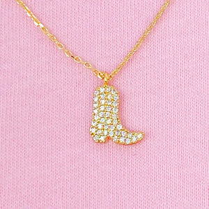 Gold Rhinestone Cowgirl Boot Necklace