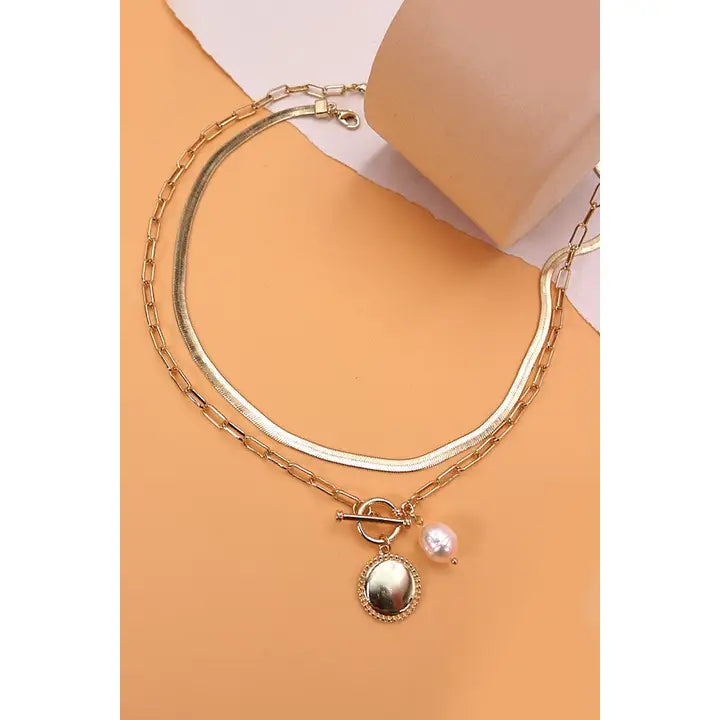 Double Row Circle Pearl Pendant Necklace