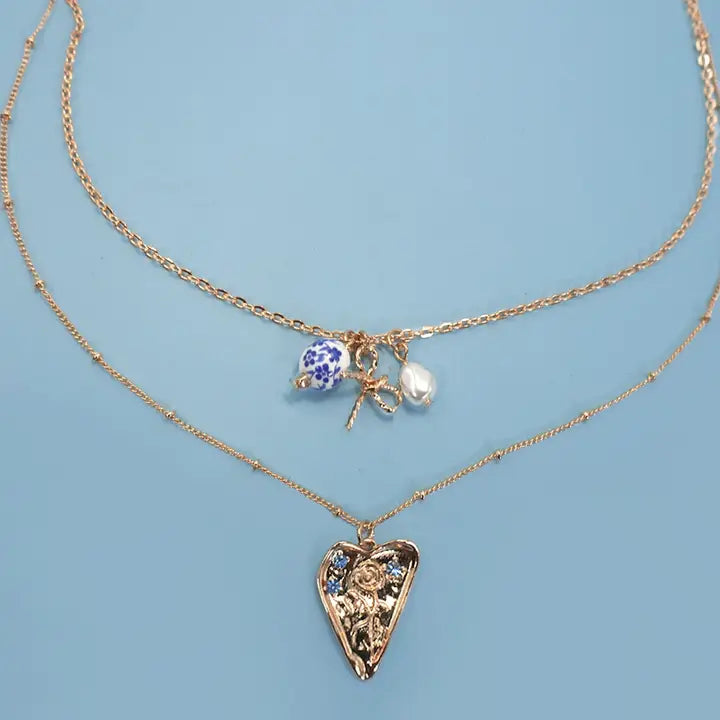 Ceramic Porcelain Layered Cluster Charm Necklace