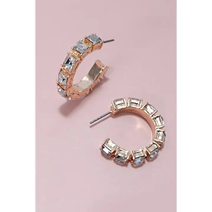 Gold Basic Rhinestone Hoop Earring
