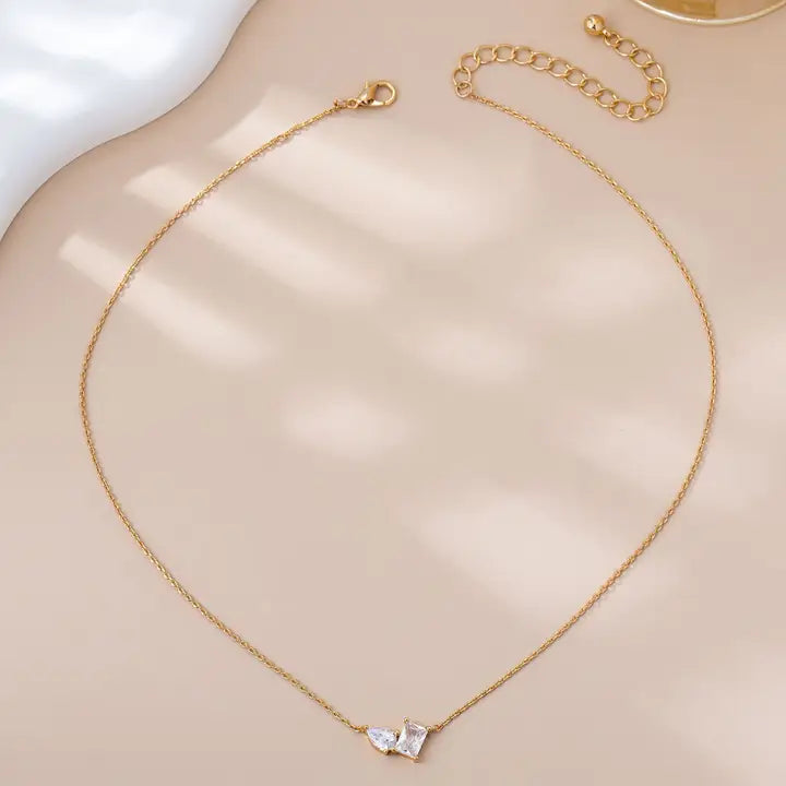 Teardrop + Rectangle Crystal Pendant Necklace