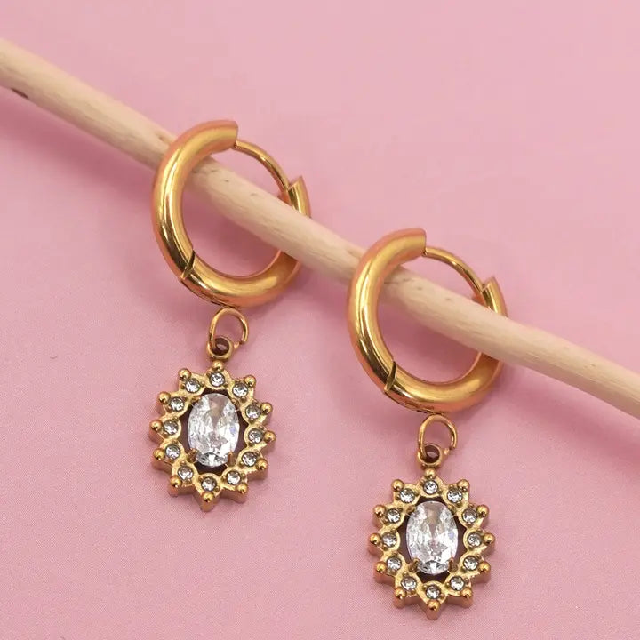 18K Stainless Steel Rhinestone Huggie Hoop