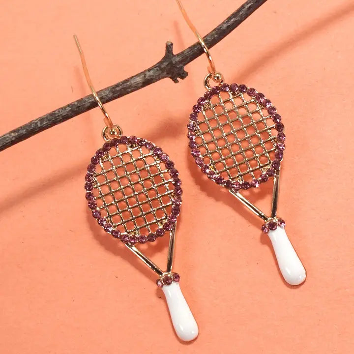 Tennis Racket Rhinestone Drop Earrings