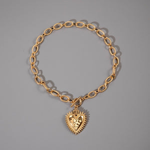 Gold Spiked Heart Chunky Toggle Necklace