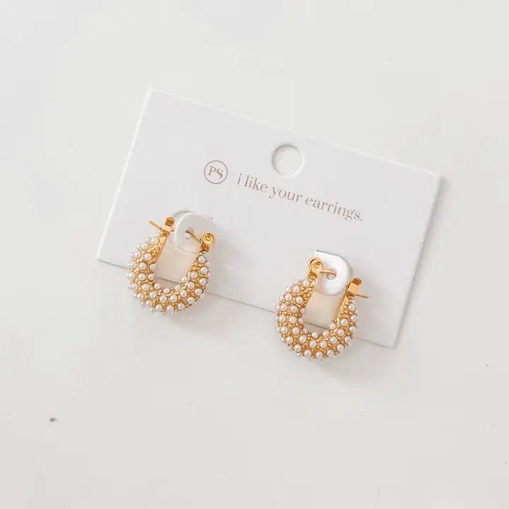 Gold Huggie Pearl Earrings
