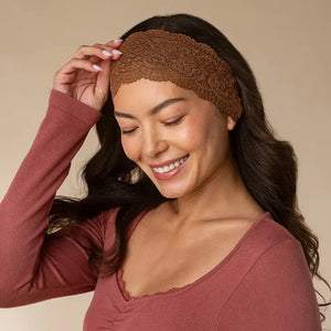 Kitsch Wide Lace Elastic Headbands - Mocha & Chocolate