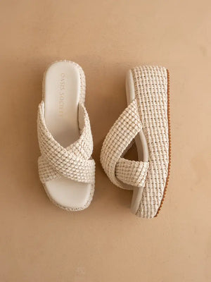 Oasis Society Ivory Raffia Platform Sandals