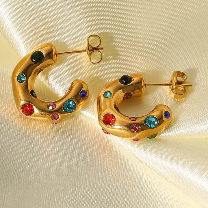 Colorful Gemstone Gold Hoop