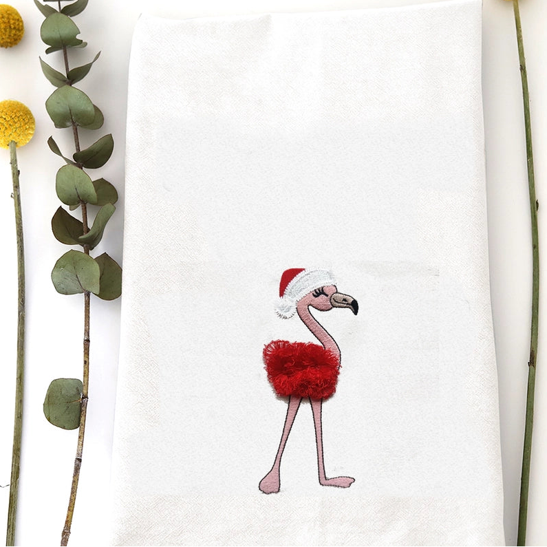 Festive Fluffy Flamingo Tea Towel