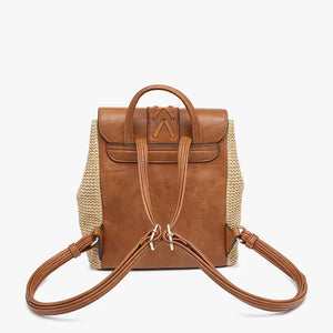 Straw Backpack w/ Vegan Leather Detail