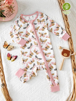Pink Butterfly Zip Up Onesie