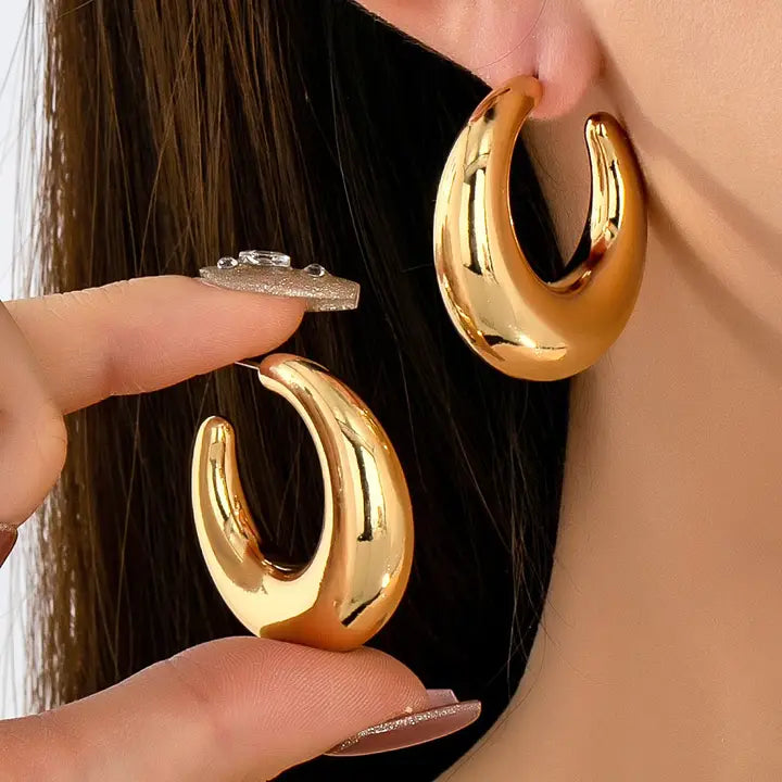 Tapered Gold-Tone Crescent Hoop Earrings