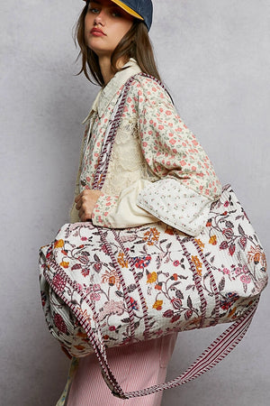 Pol Ivory Floral Quilted Tote Bag