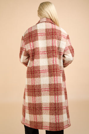 Plus Rose Mix Plaid Button Down Coat