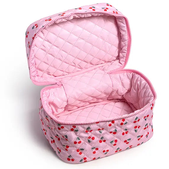 Cherry Quilted Makeup Bag