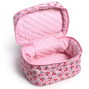 Cherry Quilted Makeup Bag
