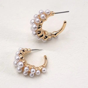 Double Row Pearl Hoop Earrings