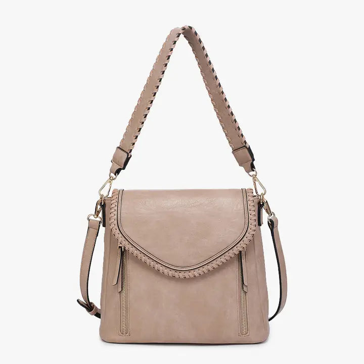 Jen & Co Lorelei Double Zip Whipstitch Trim Crossbody