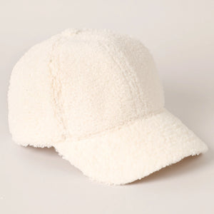 Off White Faux Sherpa Baseball Cap