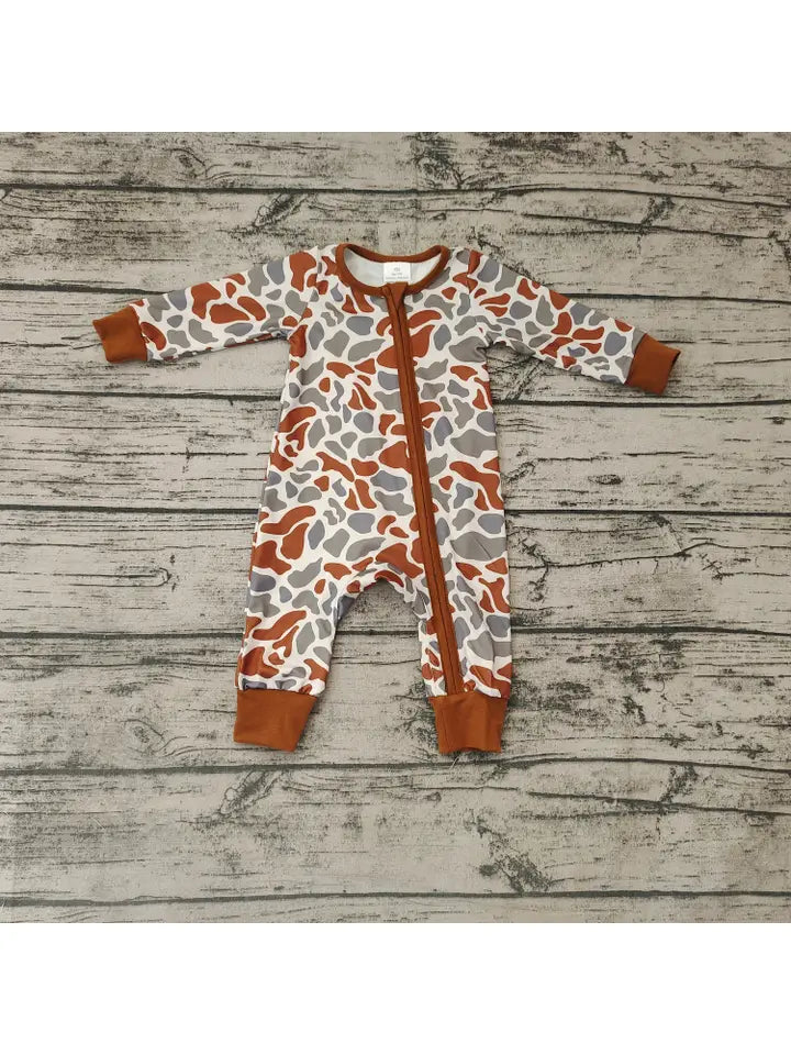 Infant Boys Brown Camo Zip Sleepers Romper