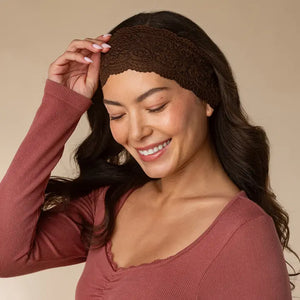 Kitsch Wide Lace Elastic Headbands - Mocha & Chocolate