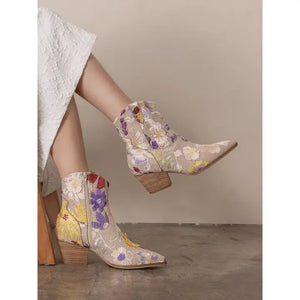 Taupe Floral Applique Western Boot