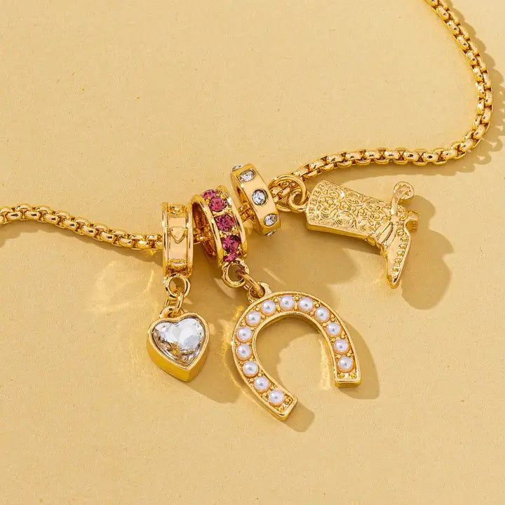 Gold Western Rhinestone Horseshoe Charm Necklace