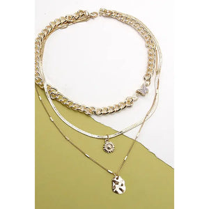 Gold Butterfly Flower Charm Multilayer Necklace