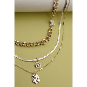 Gold Butterfly Flower Charm Multilayer Necklace