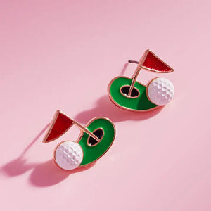 Golf Theme Design Enamel Post Earrings