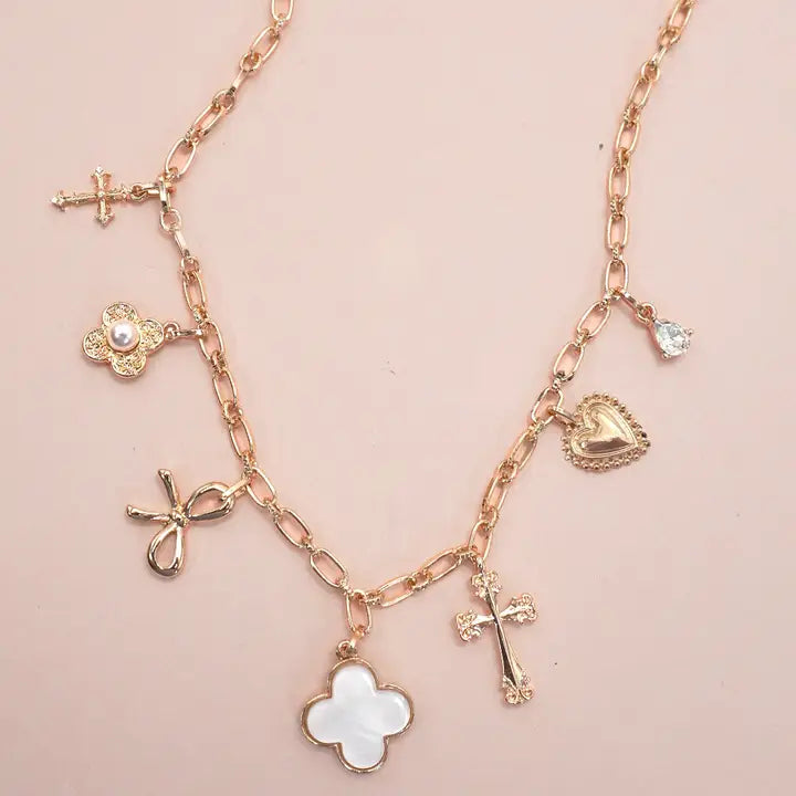 Clover - Bow - Cross Charm Necklace