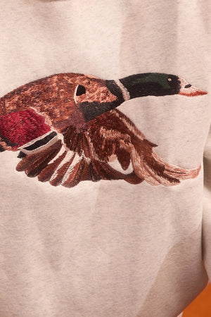Bucketlist Grey Mallard Embroidered Mock Neck Sweatshirt