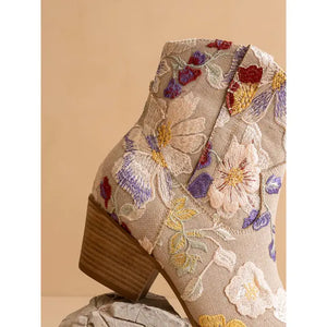 Taupe Floral Applique Western Boot