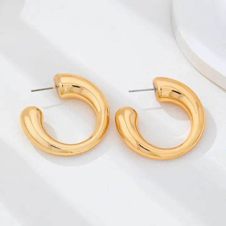 Gold-Tone Chunky Tubular Hoop Earrings