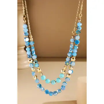 Turquoise Double Layer Glass & Stone Necklace