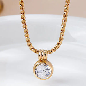 Gold Round Zircon Pendant Necklace