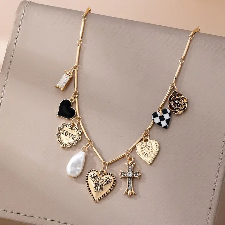 Checker Cross Charm Necklace