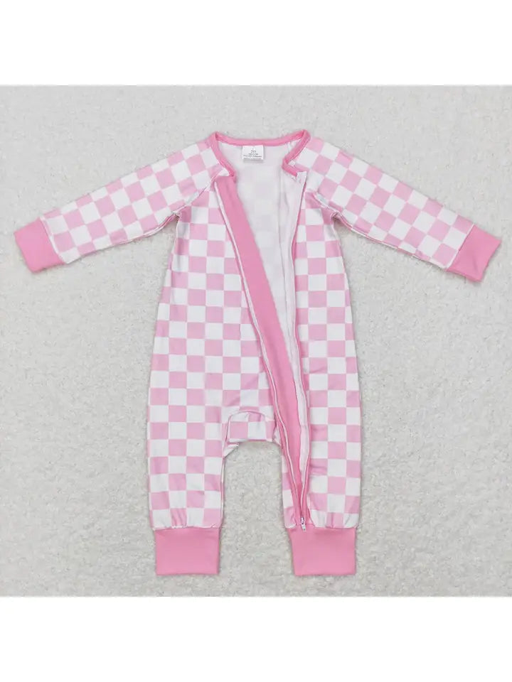 Infant Pink Checkered Long Sleeve Zip Sleeper