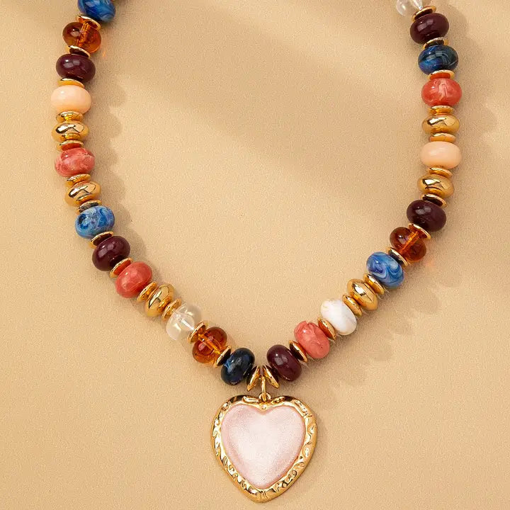 Chunky Stone Necklace w/ Heart Charm