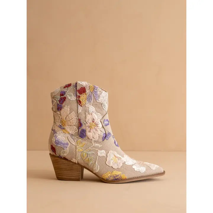 Taupe Floral Applique Western Boot