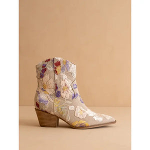 Taupe Floral Applique Western Boot