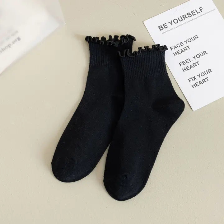 Women's Solid Ruffle Ankle Socks