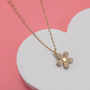 Gold Pearl Flower Charm Necklace